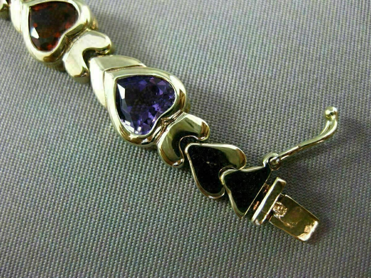 10 CT Simulated Multi Gemstone 14K Yellow Gold Finish Pretty Heart Love Bracelet