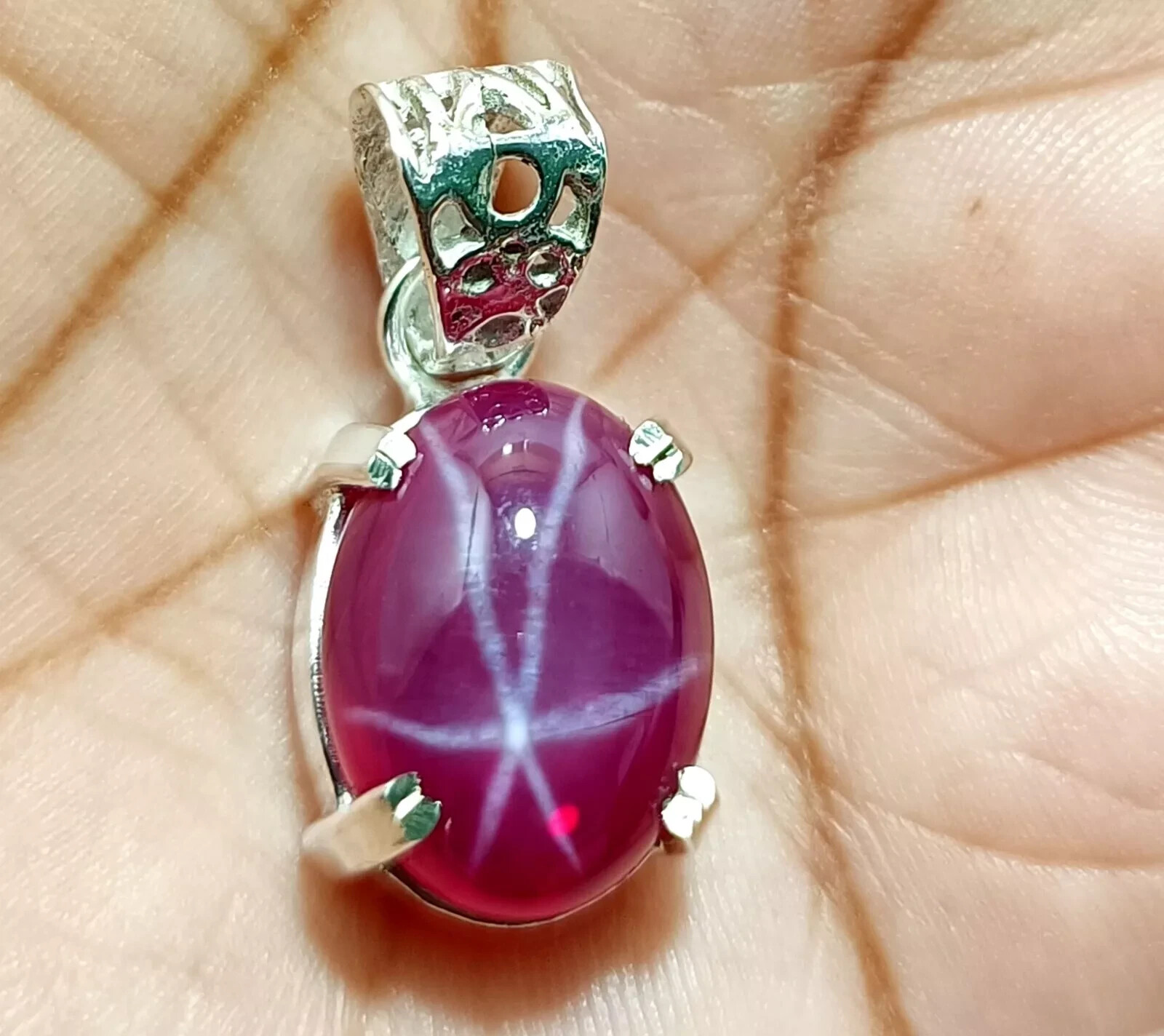 Certified 28.00 Ct Natural 6 Ray Star RUBY 925 Solid Silver Pendant Gemstone
