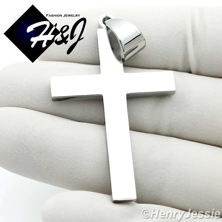 18-40″MEN Stainless Steel 7mm Silver Cuban Curb Necklace Plain Cross Pendant*P64
