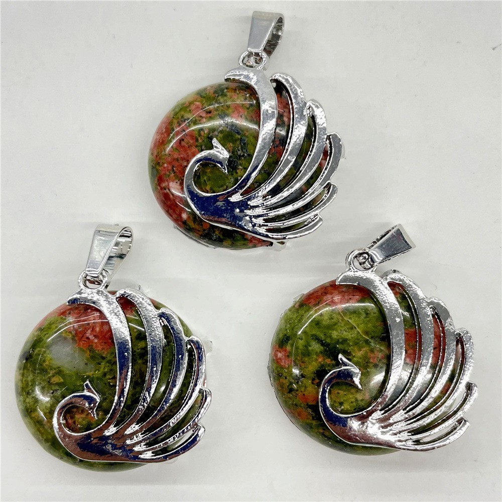 10pcs Mixed Natural Stone Round Peacock Pendants Healing DIY Jewelry Making