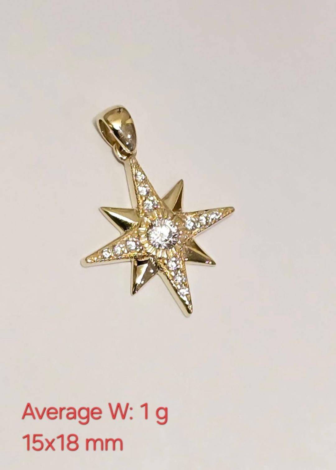 14K Yellow Gold CZ Stone North Star Pendant