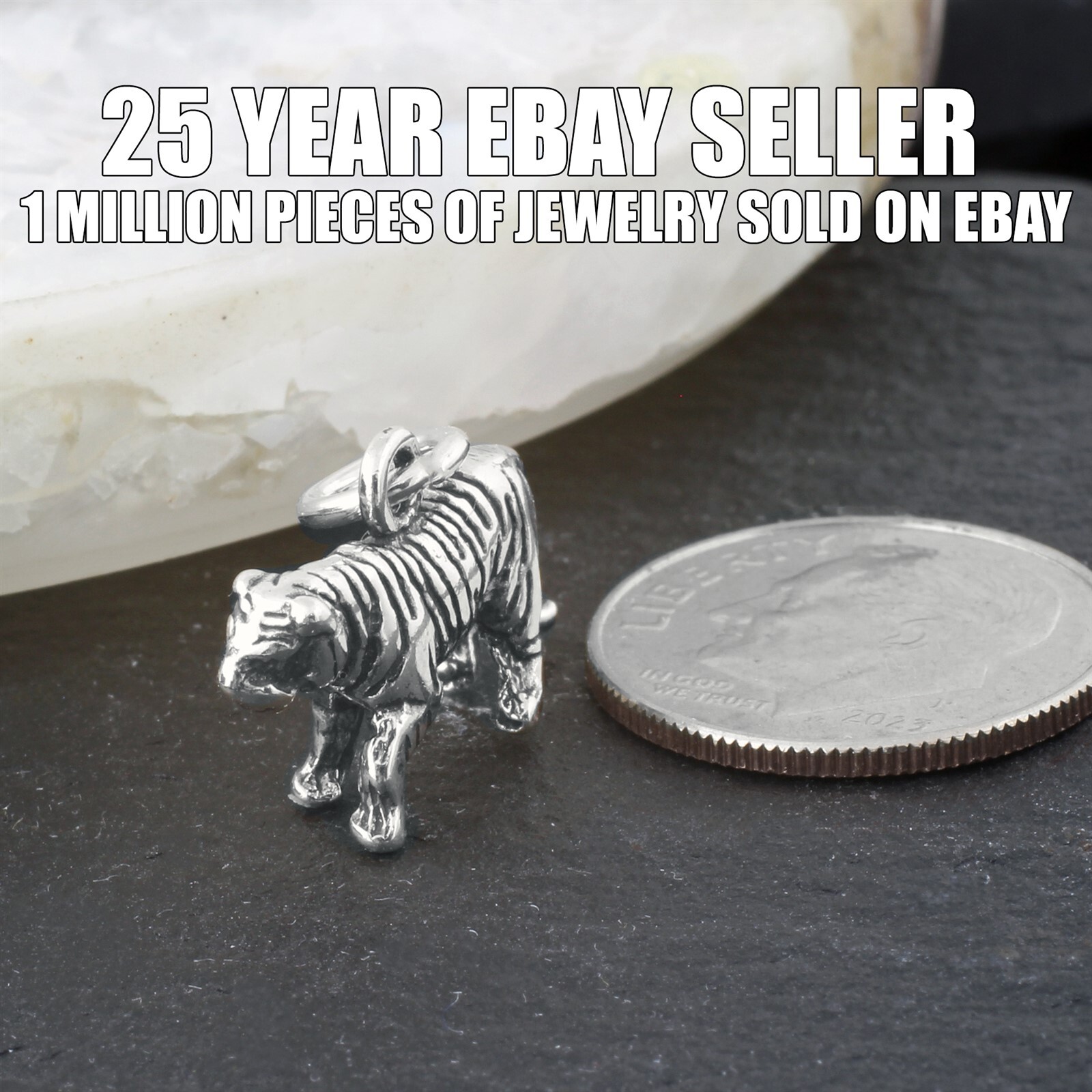 Guaranteed 925 Sterling Silver Detailed 3D Tiger Big Cat Charm Pendant