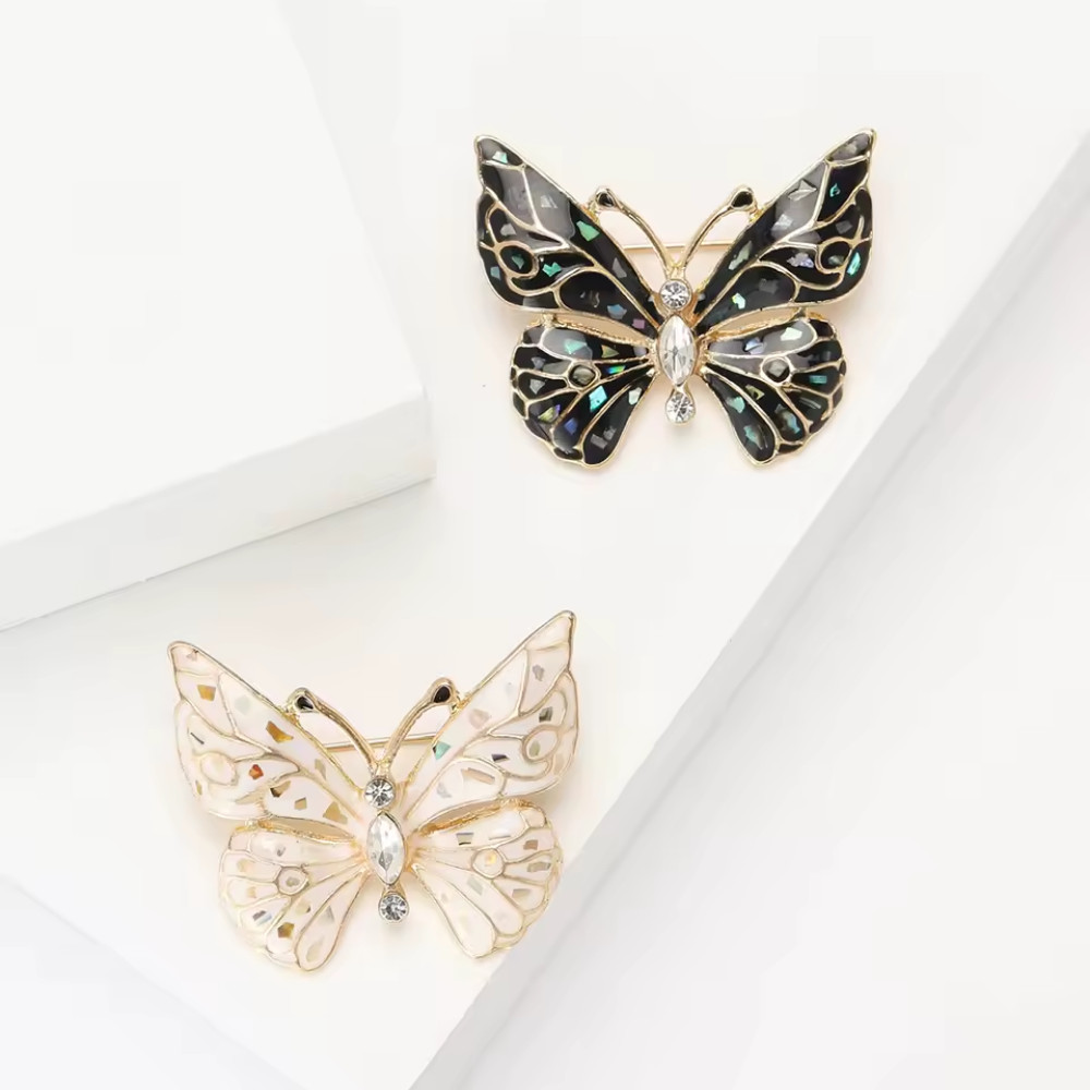 Vintage Retro Style Butterfly Brooch Gold Enamel Crystal Pin Spring Jewelry Gift
