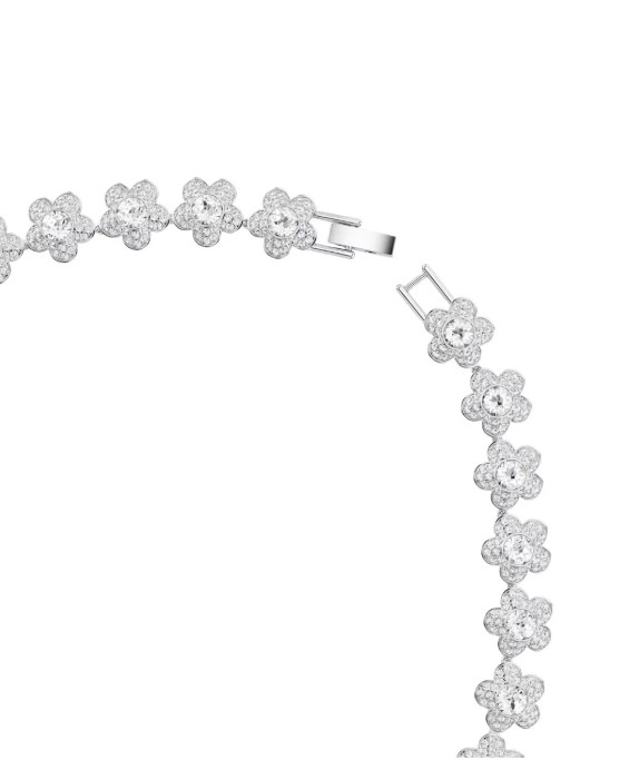 Flower Crystal Link Necklace Silver Tone Floral Fashion Jewelry for Women