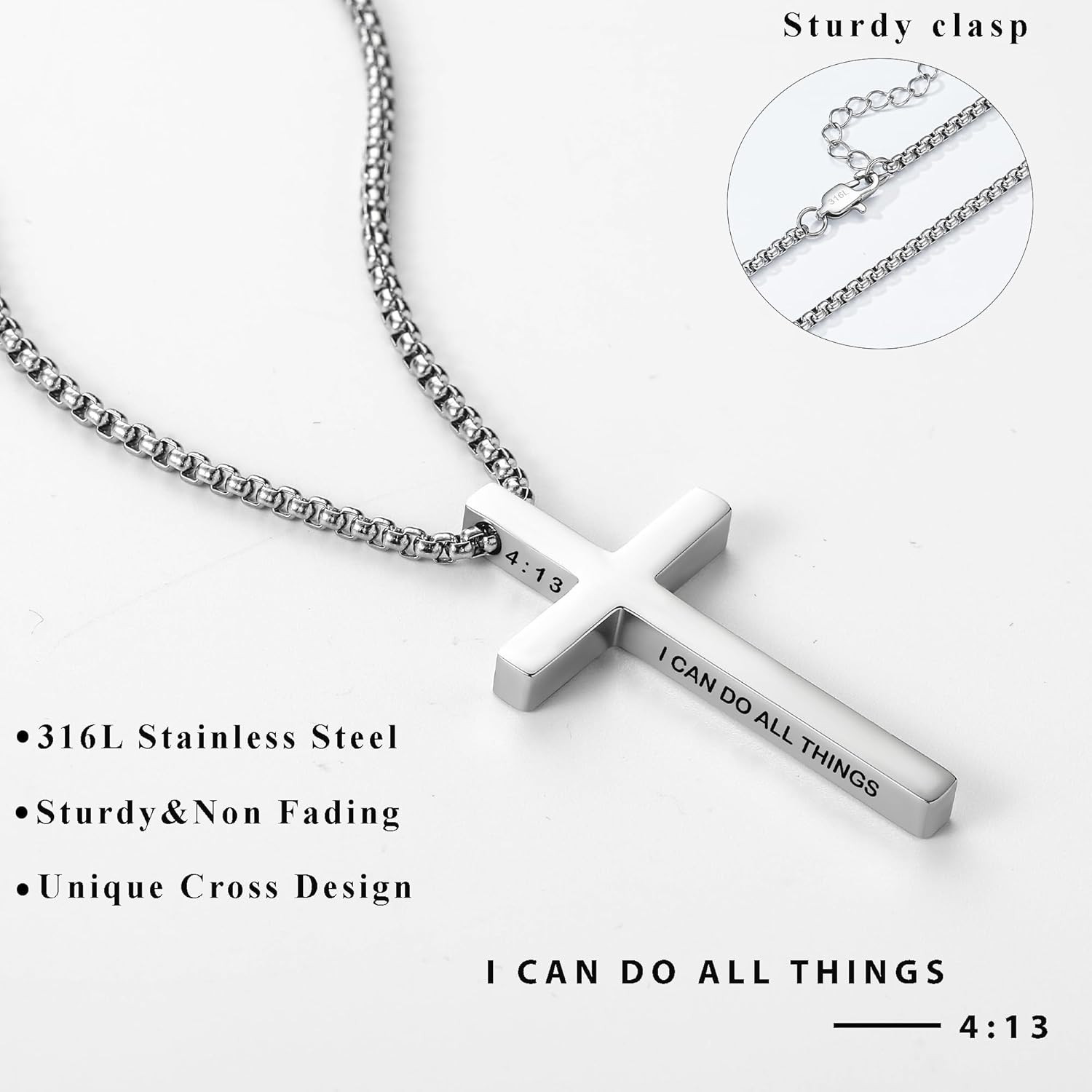 316L Stainless Steel Bible Verse Cross Necklace Religious Jewelry Gifts for Men