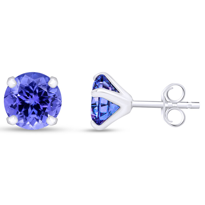 1.00 Ct 5mm Round Cut Tanzanite Stud Earrings In Solid 925 Sterling Sliver