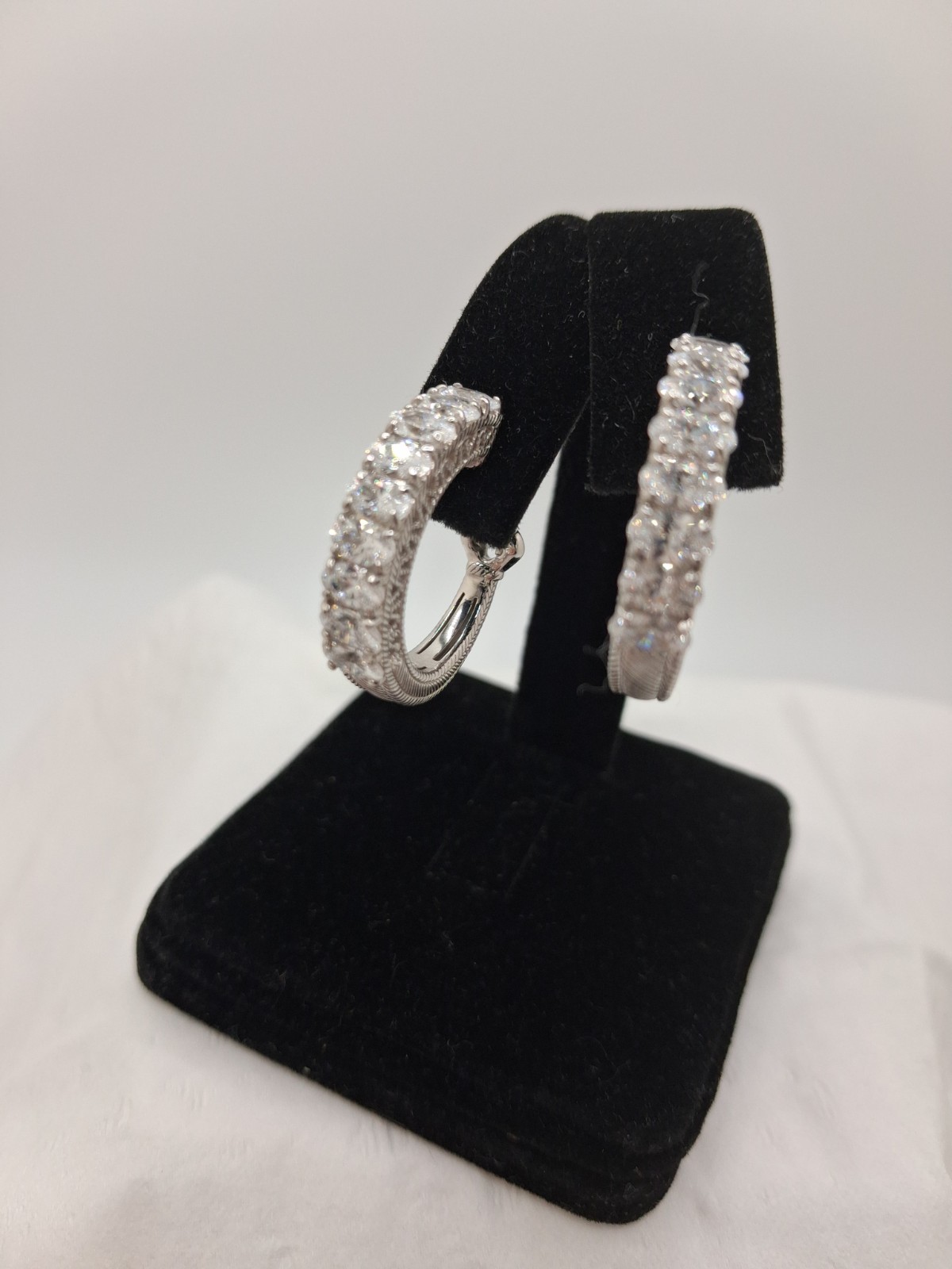 Judith Ripka Sterling 118 Facet DBL Brilliant Diamonique (CZ) Hoop Earrings, 1″L