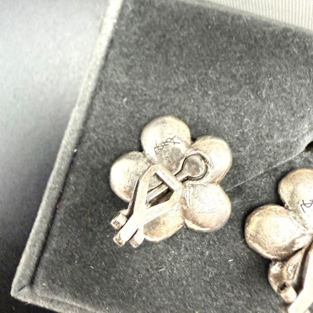 Yves Saint Laurent Earrings YSL Flower Engraving Vintage Silver Tone From Japan