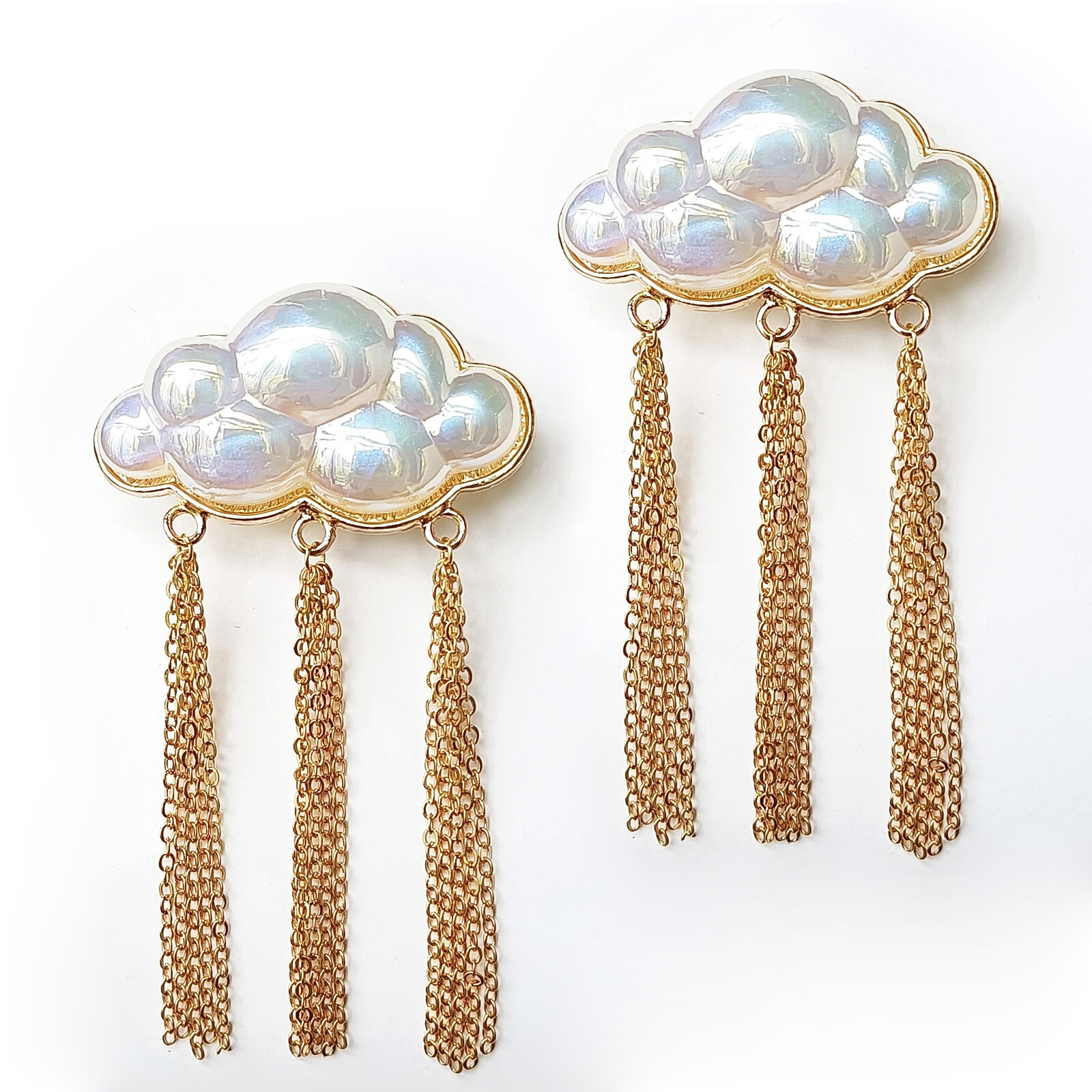 2pcs Brooch White Cloud Gold Rain Raindrop Tassel Fairytale Fantasy Lovely Pin