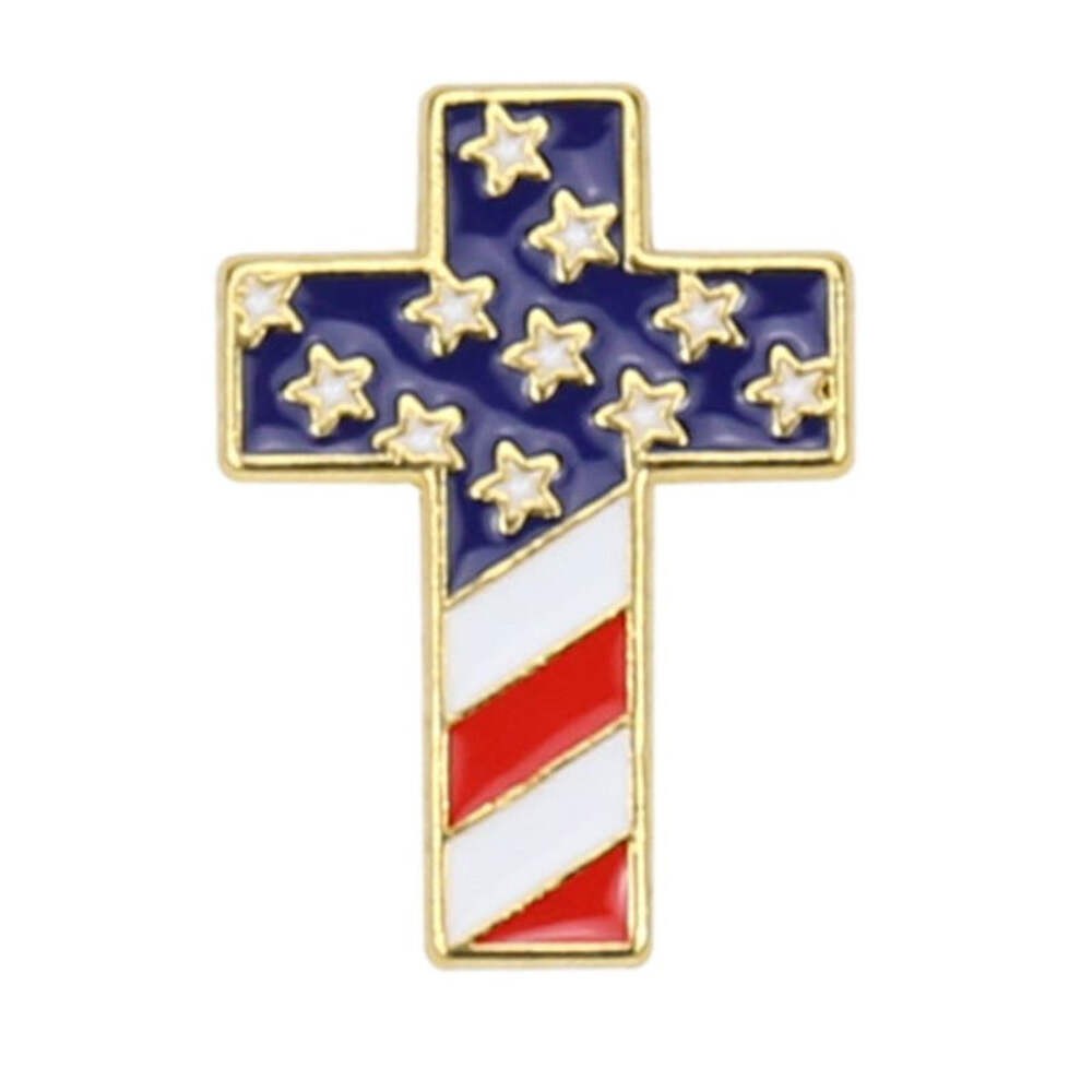 US American Flag Cross Patriotic Enamel Pin