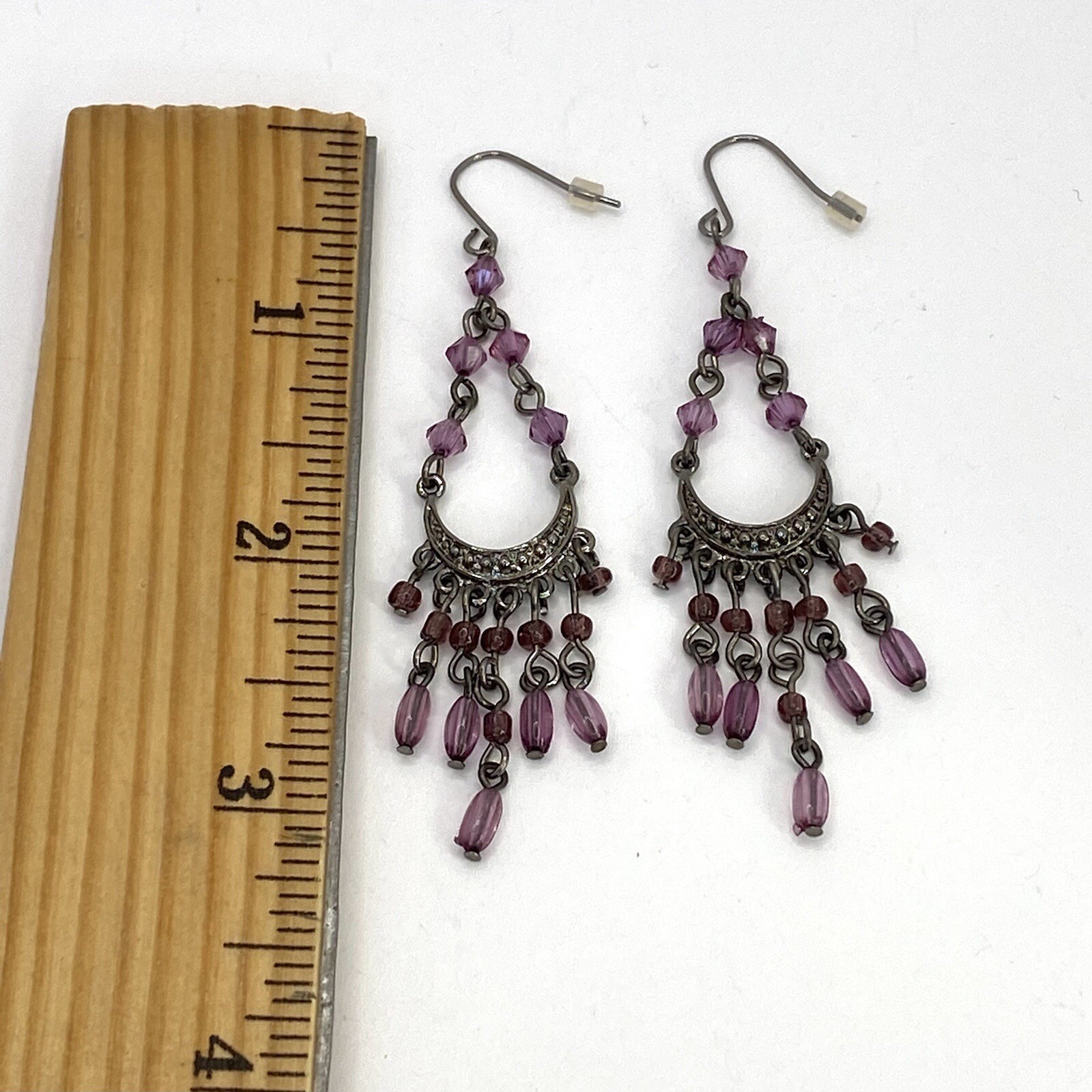 Earrings Chandelier Style Gun Metal Acrylic Beads Jewelry Fashion