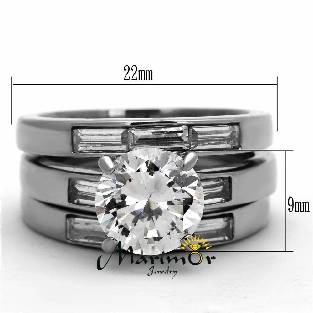 4.35 Ct Cubic Zirconia Stainless Steel Engagement Wedding Ring 3 PC Set Sz 5-10