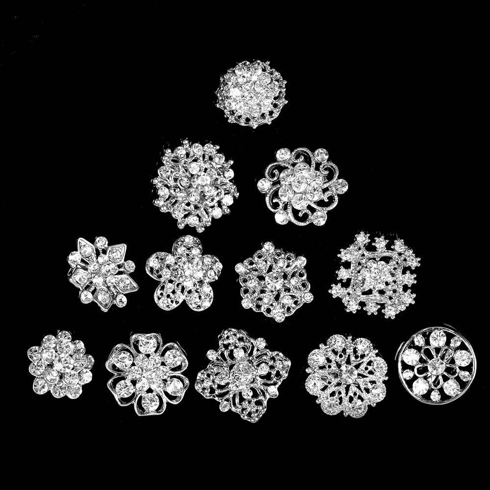 Lot 24 PACK Mixed Alloy Sliver Rhinestone Crystal Brooch DIY Wedding Bouquet US