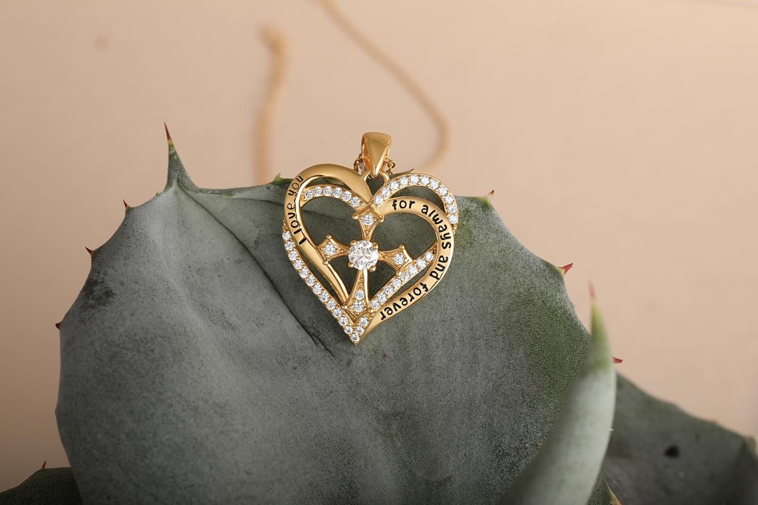 Gold Plated Heart Cross Cat Necklace for Women Cz Diamond Cat Cross Heart Neckla
