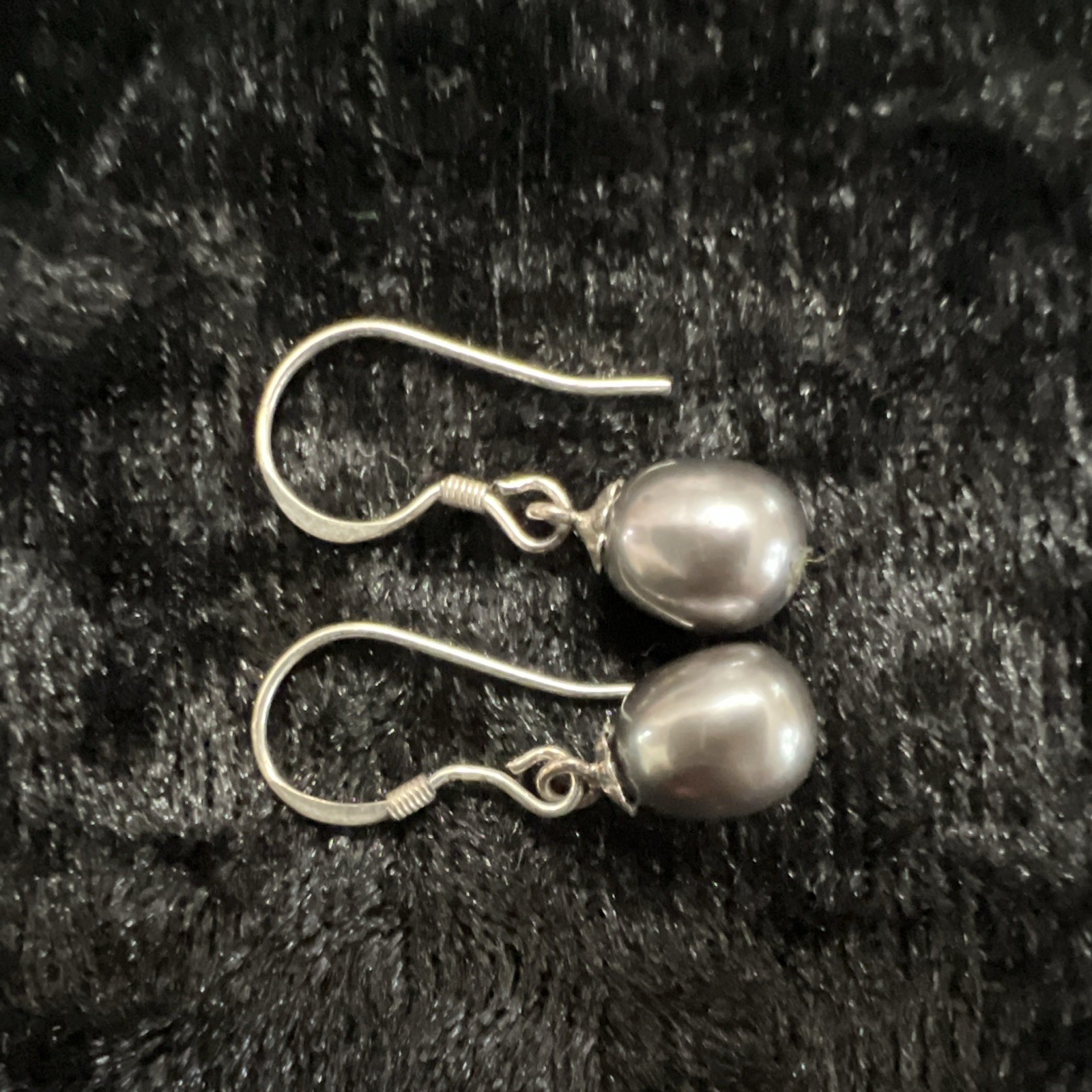Gray Baroque Pearl Teardrop Dangle Drop Earrings Hook Closure 2 Stones