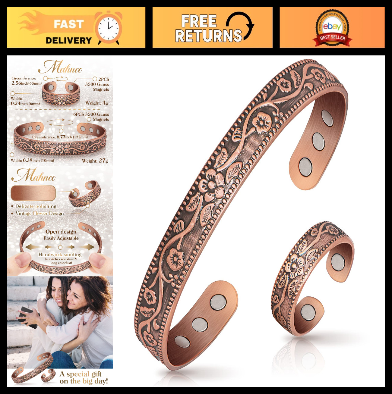 Lymphatic Drainage Ring & Copper Bracelet Set – Magnetic Detox Jewelry Gift for