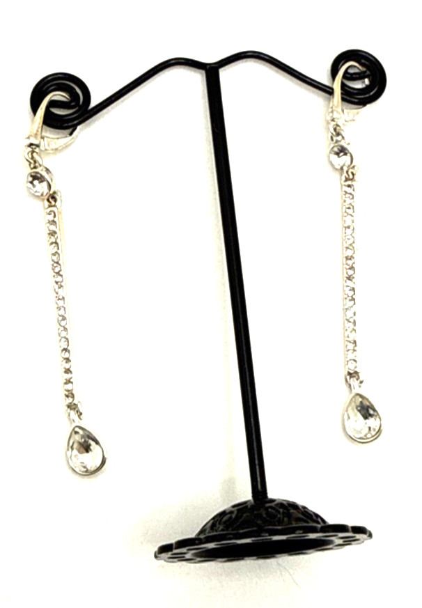 Donna Karan DKNY Rhinestone Drop Earrings Clear Rod & Teardrop Dangle 2 3/4″