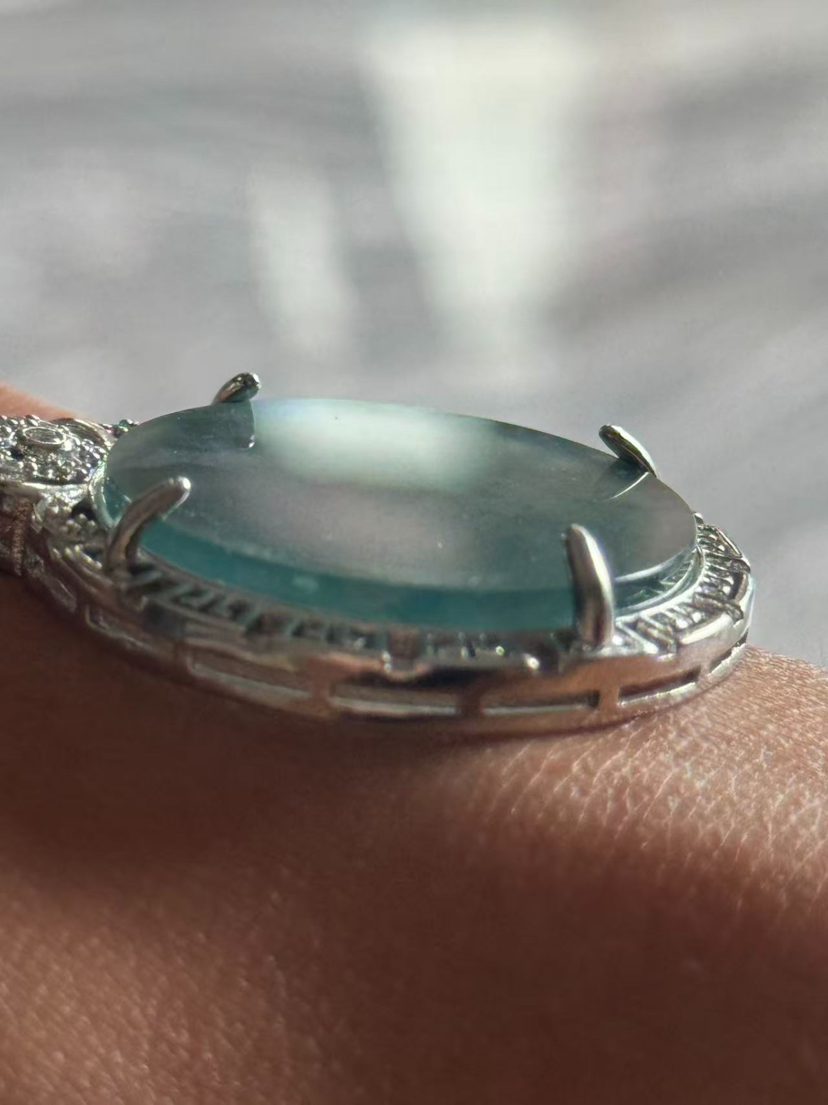 Certified Grade A Natural Icy Blue Jadeite Jade Peace Round Pendant 6.27g 翡翠平安牌
