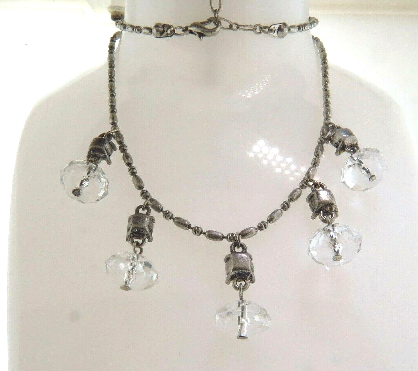 Rhinestone Crystal Lucite Bead Dangle Necklace Silver 1×18-20.5 Inch