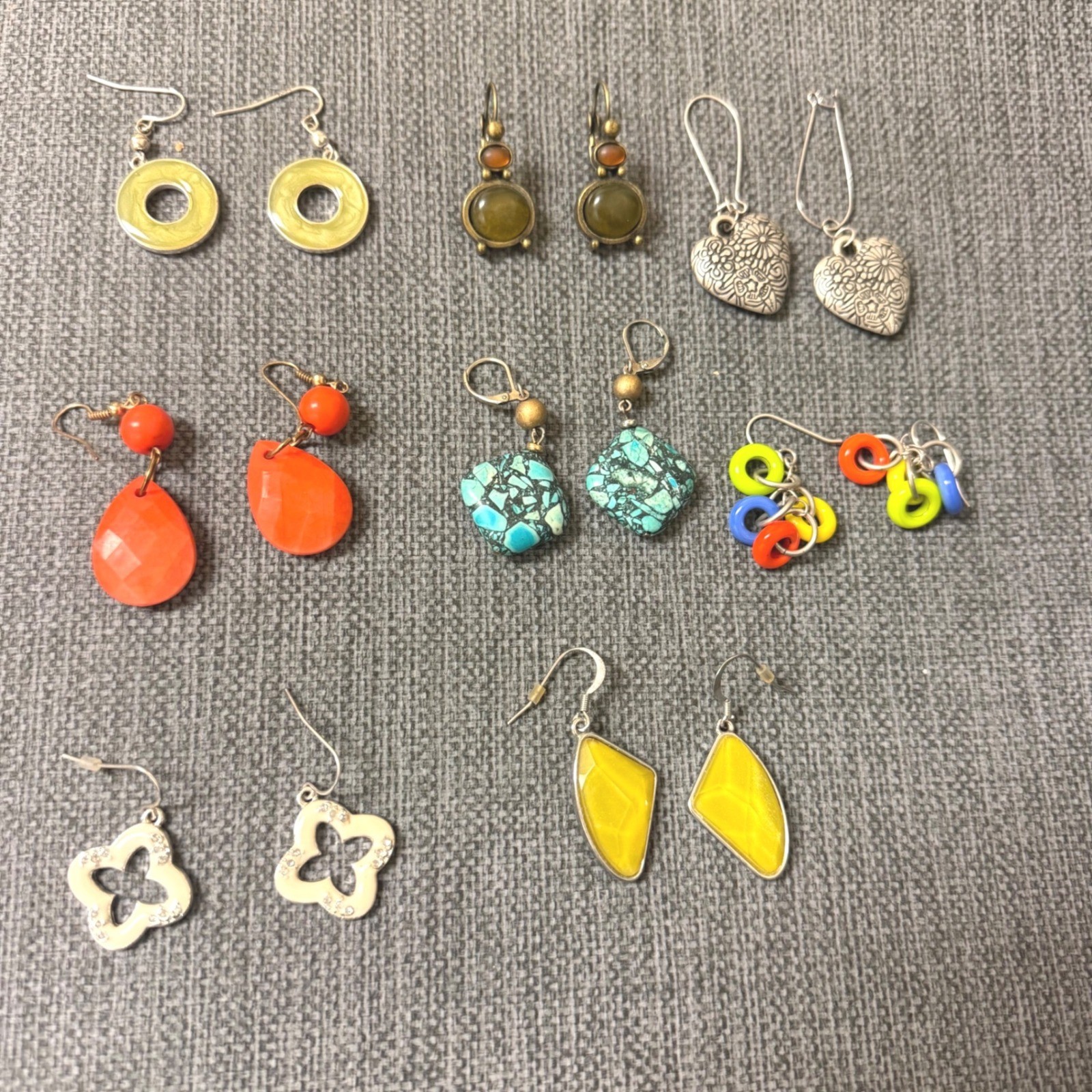8 Pair Mixed Fashion Earring Lot Boho Turquoise Heart Orange Yellow Geometric