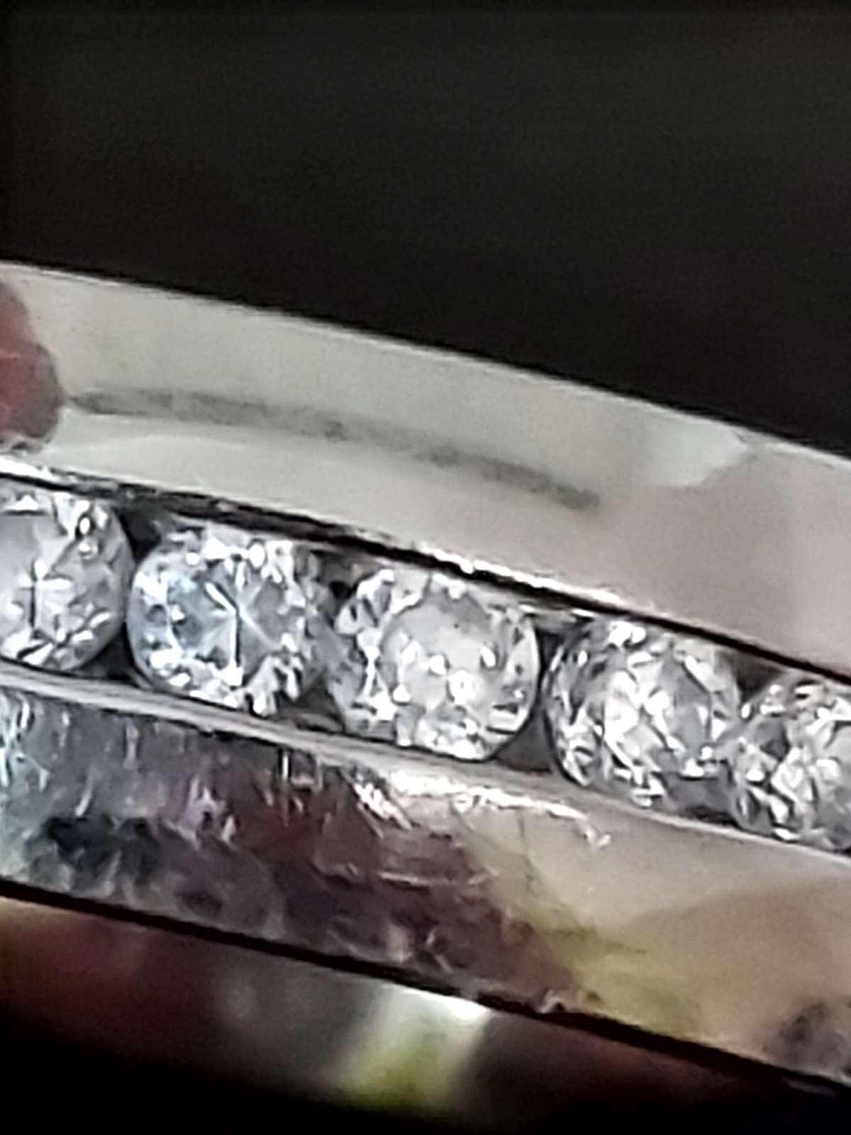 A Stunning S.Steel 5.5mm Wide Band With Channel Set Cubic Zirconia Uk Size L