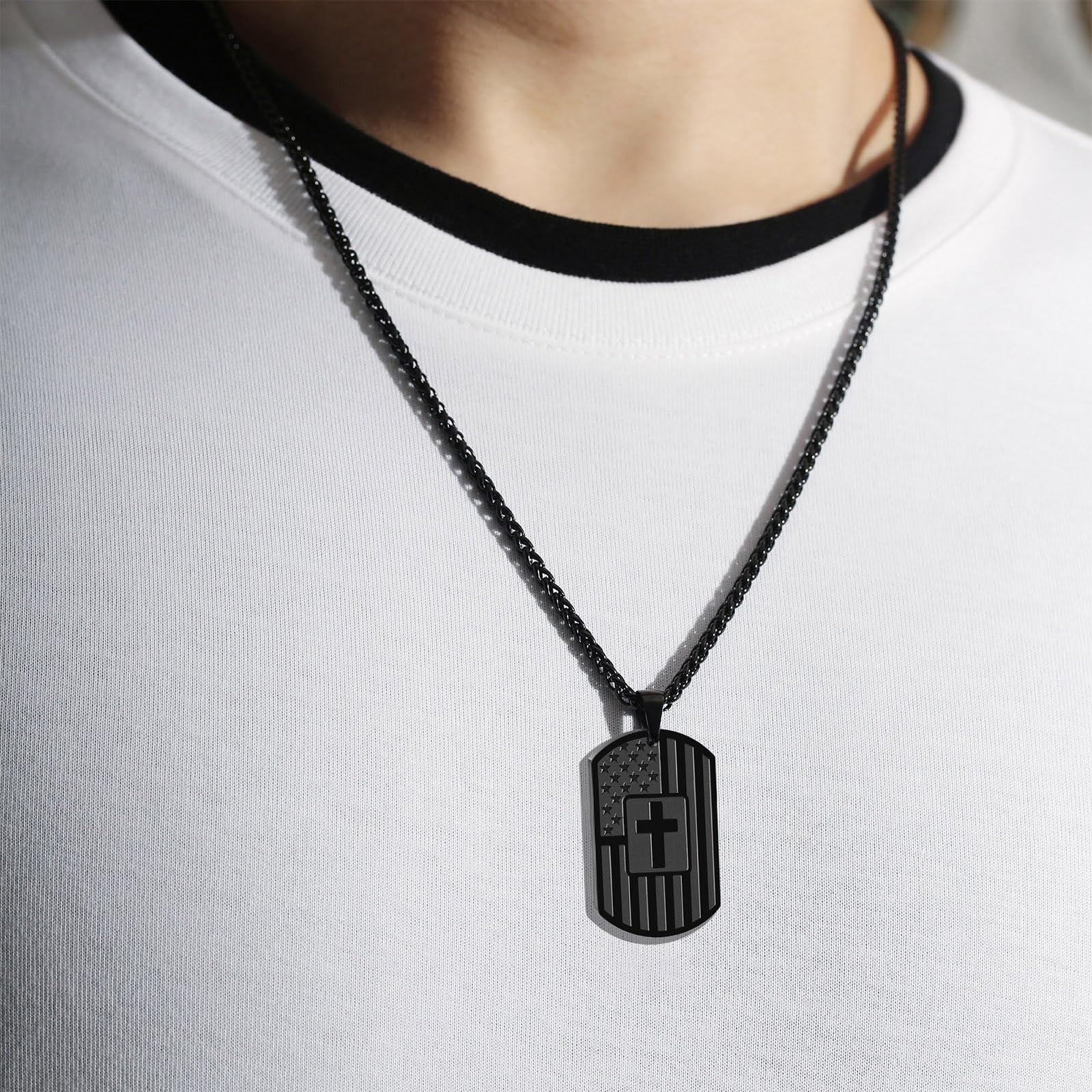 To My Son Dog Tag Cross Necklace from Mom for Birthday Graduation Gift