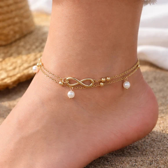 Pearl 8 word anklet jewelry handmade beaded double anklet beach jewelry