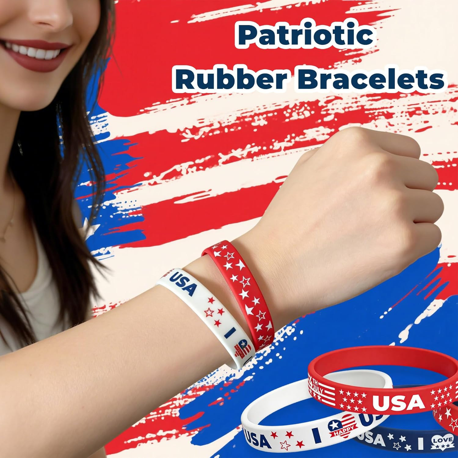 American Flag Silicone Bracelet 18 Pcs 4Th of July Patriotic Wristbands Red Whit
