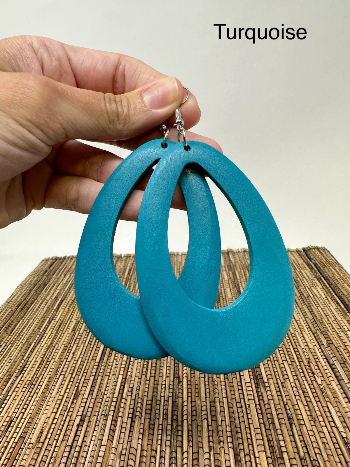 Pink Wooden Dangle Earrings Drop Shape Handmade Lightweight 3in Boho Colorful