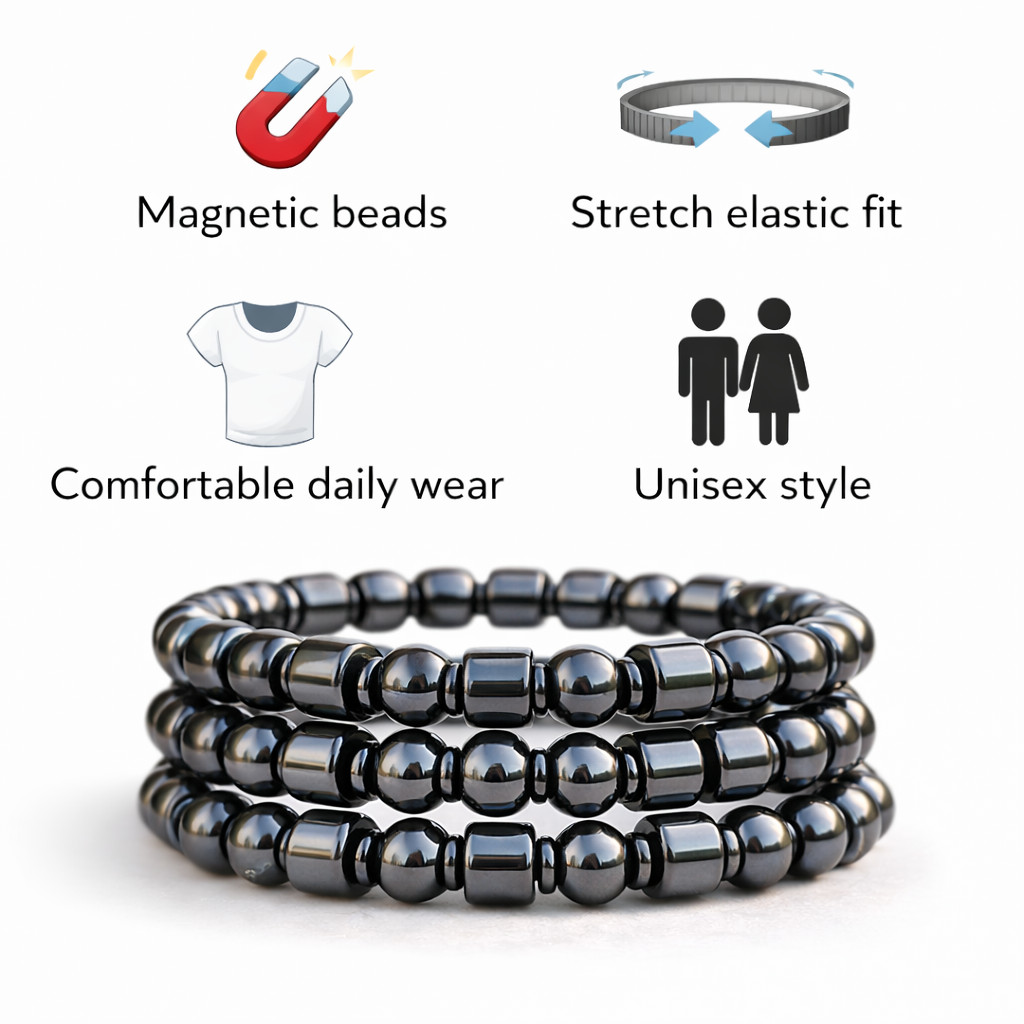 3 Pcs Magnetic Therapy Weight Loss Hematite Stone Beads Bracelet Jewelry