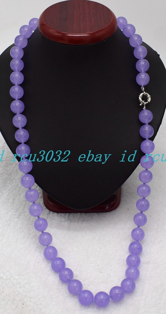 Natural 8mm 10mm 12mm Lavender Purple Jade Round Gemstone Beads Necklace 36″ AAA