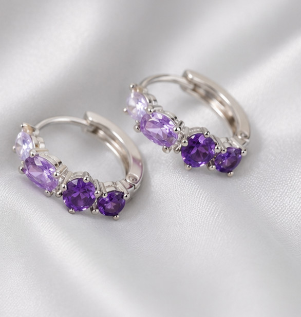 2Ct Pear Cut Simulated Amethyst Engagement Hoop Earrings 14K White Gold Plated