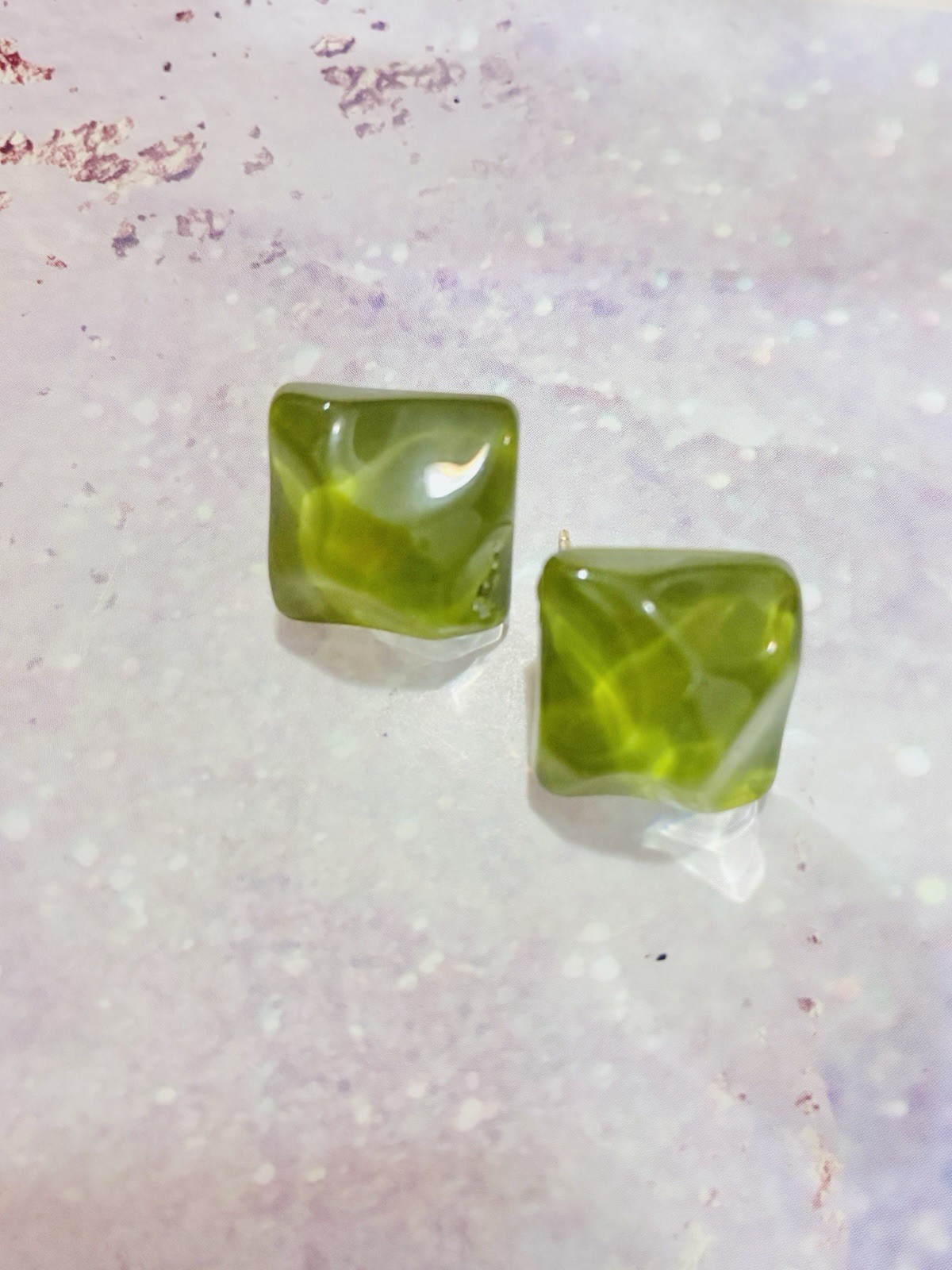 Green Acrylic Square Mid-Century, Modern Earrings, High Quality,