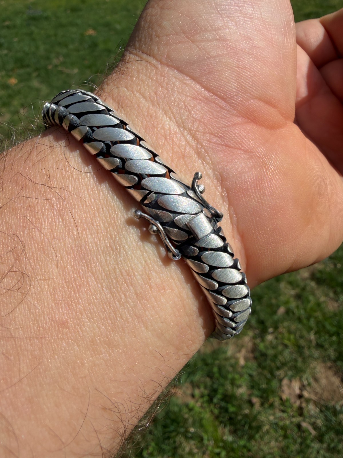 Custom 3 Link Miami Cuban Python Bracelet 12mm Real 925 Silver Oxidized Finish