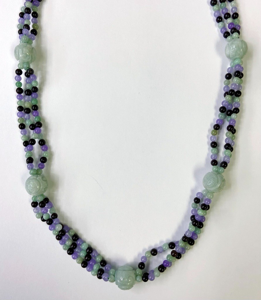 HSN Jade of Yesteryear 36″ Multi Color Jade Bead Station 36″ Necklace