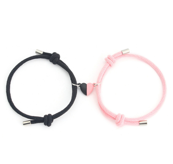 2Pcs Heart Couple Bracelet Set Magnetic Love Matching Magnet Relationship Rope