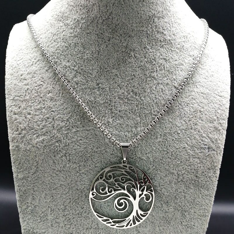 Tree of Life Stainless Steel Pendant Chain Necklace Silver Gold Color Women Men