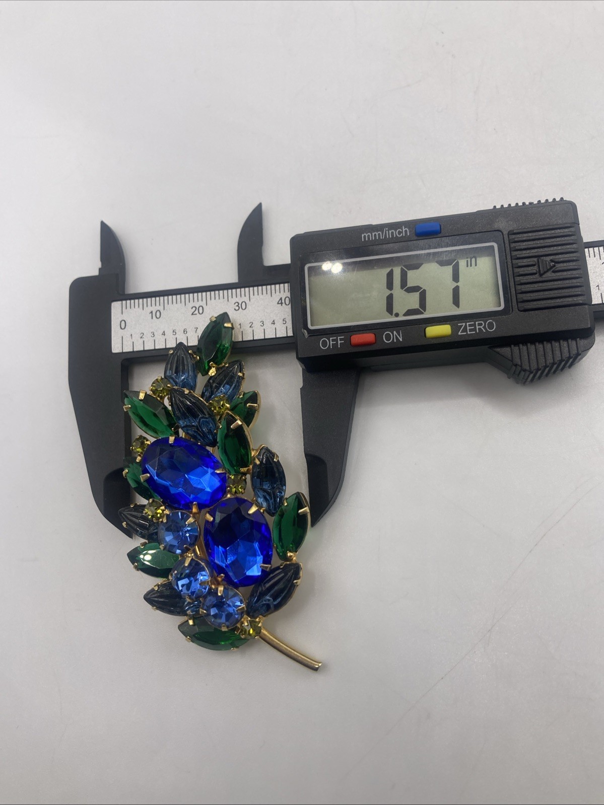 Vintage Juliana D&E Blue Green Rhinestone Brooch Scarab Glass 1960s 3”