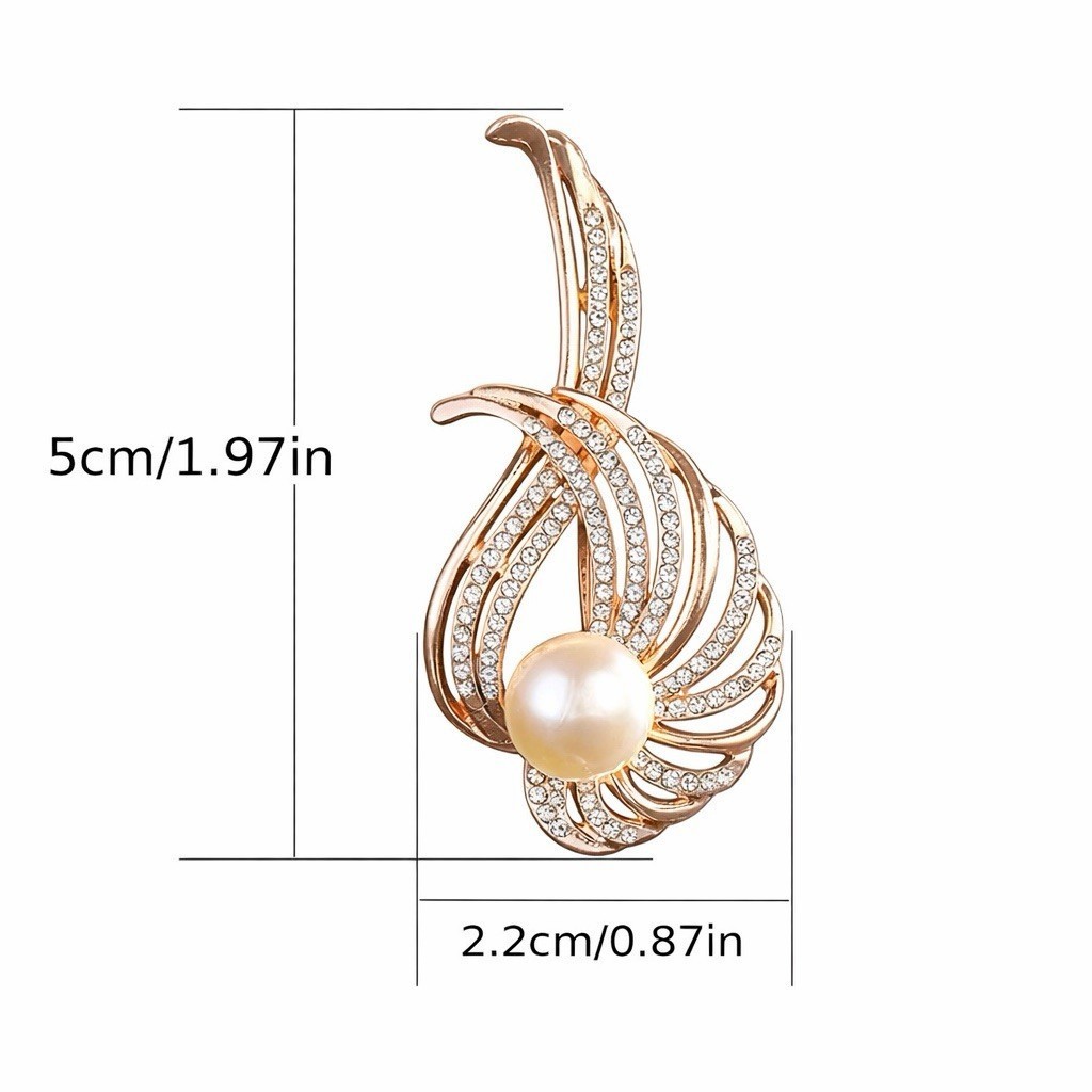 Gold Tone Wing Rhinestone & Pearl Flower Brooch Pin Elegant Statement Jewelry