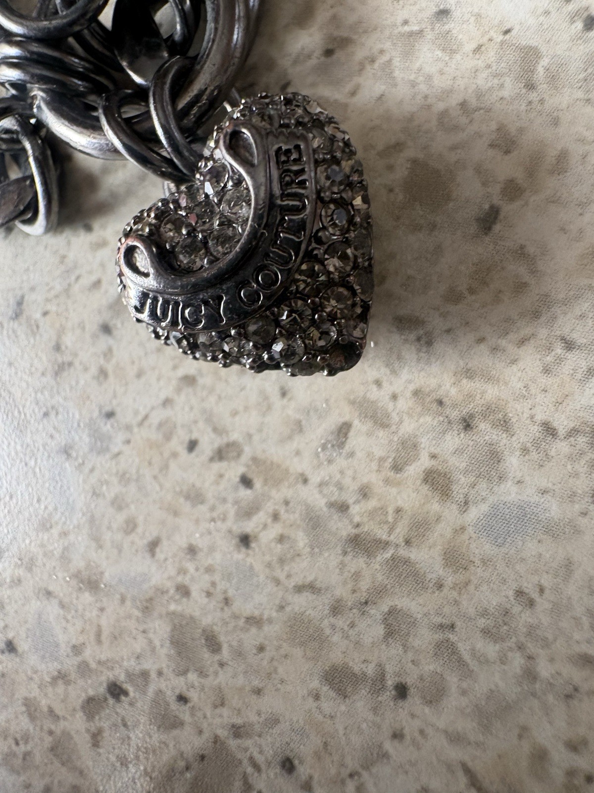 Juicy Couture Signed Curb Link Toggle Bracelet Heart Charm Crystal