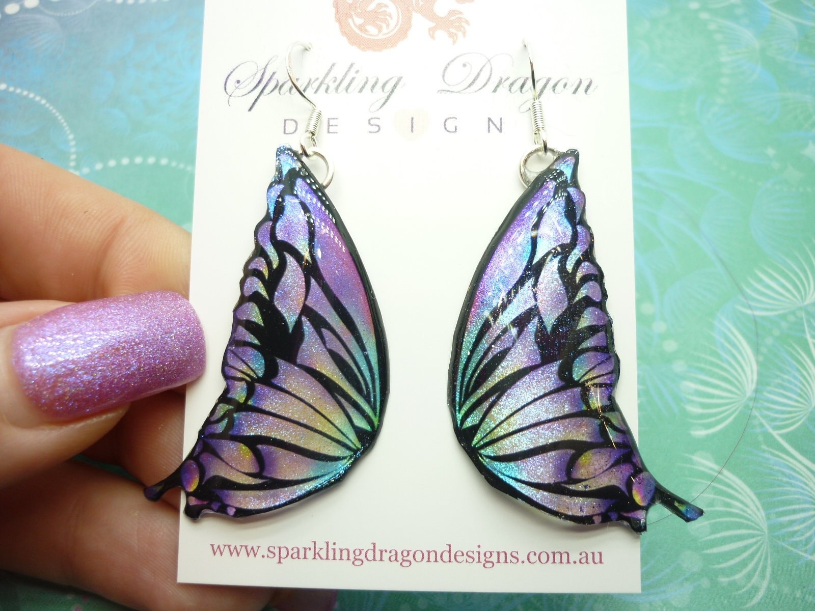 Butterfly Wing Earrings Purple Stained Glass- Fairy Jewellery, Fun Gift for her