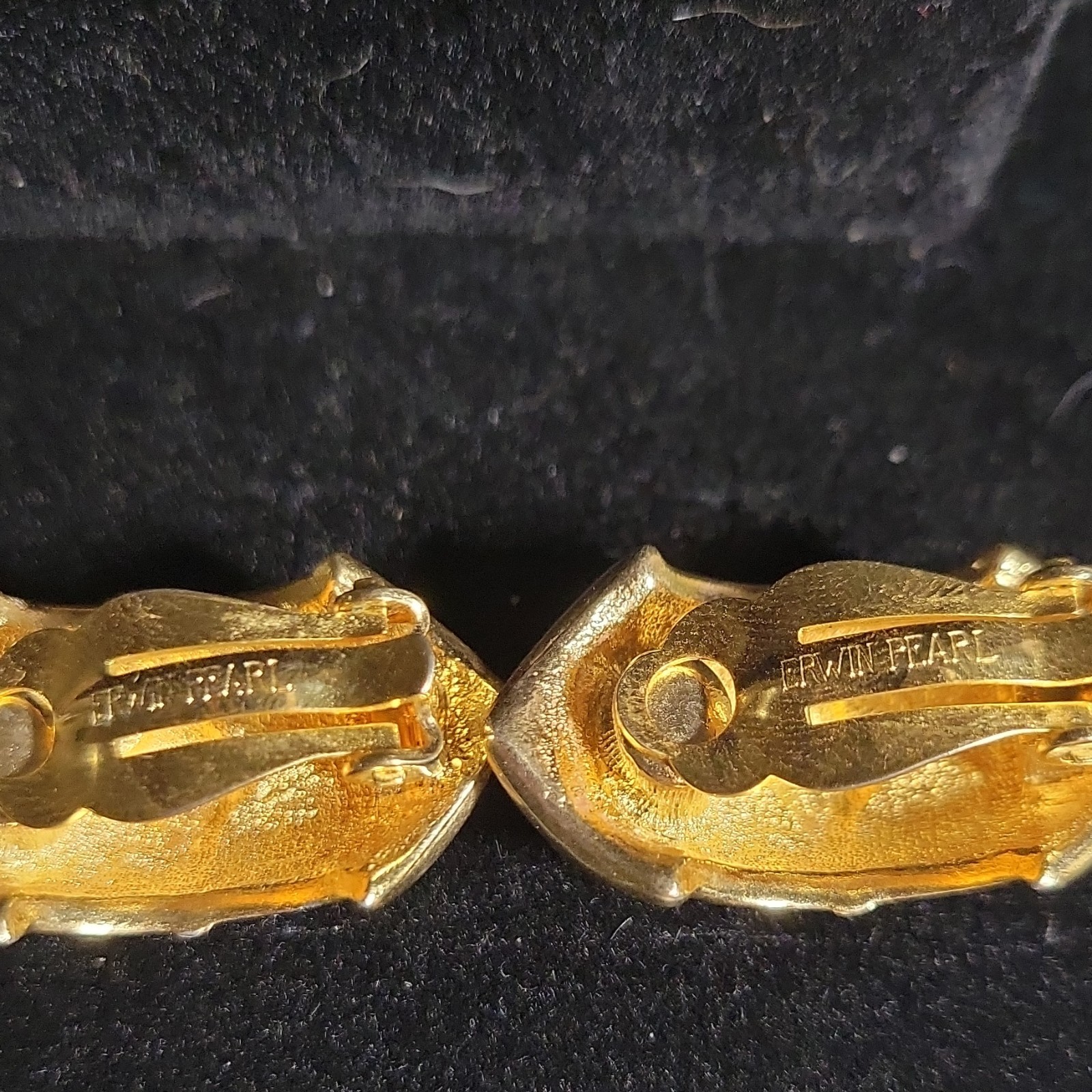 Erwin Pearl Signed Gold Tone Textured Shield Clip-On Earrings