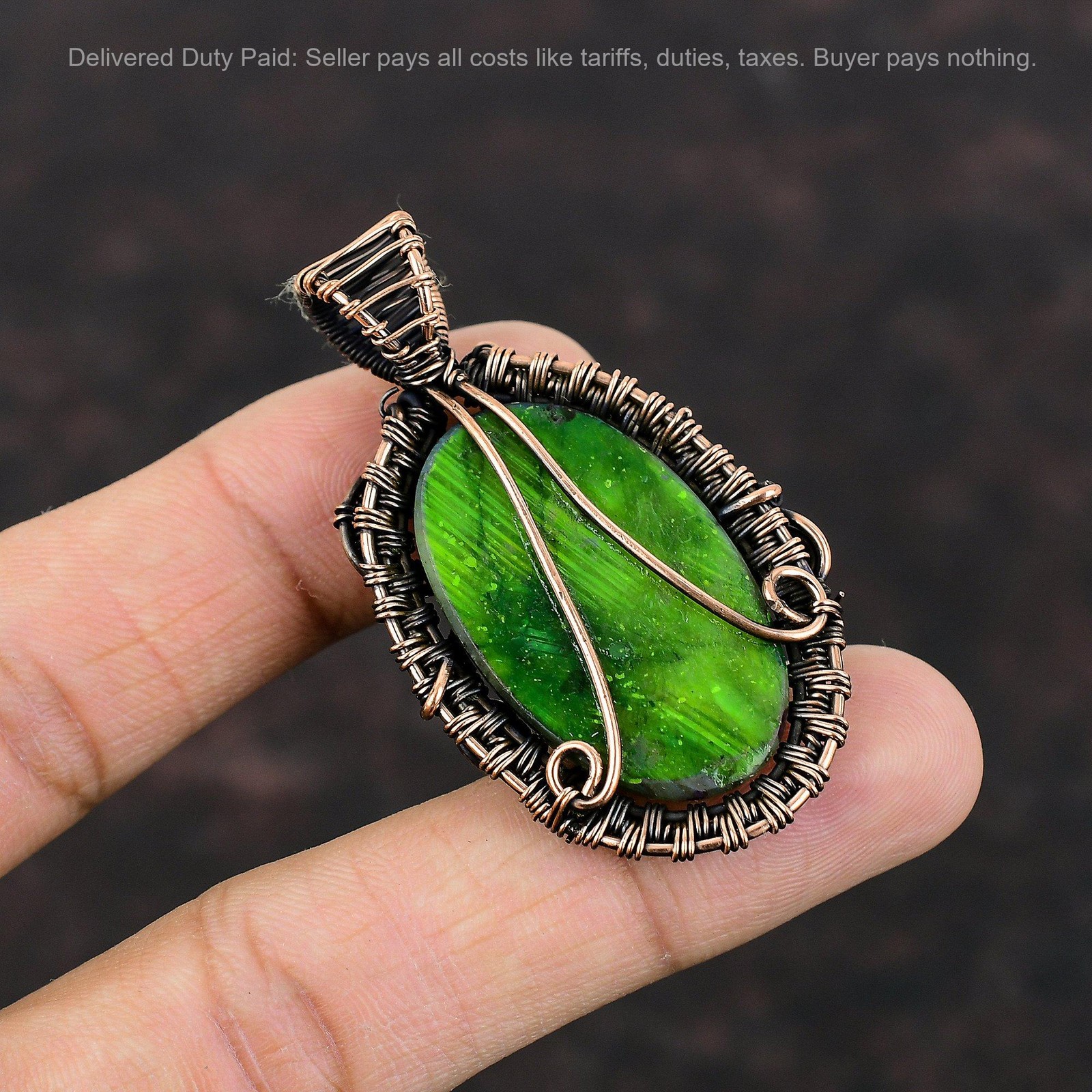 Oval Natural Mystic Fire Labradorite Copper Wire Wrapped Wedding Pendant Jewelry