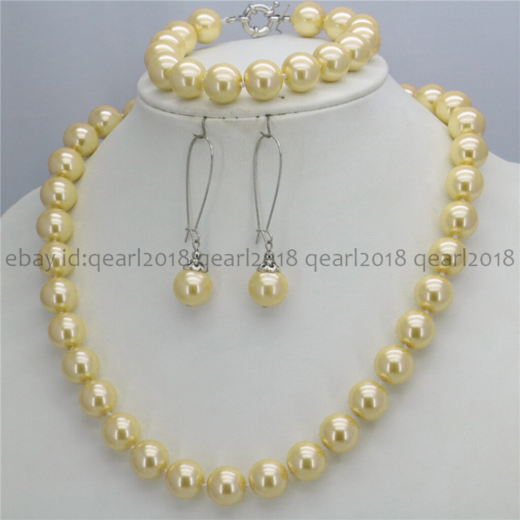 8/10/12mm South Sea Shell Pearl Round Beads Necklace Bracelet Earrings Set 18”