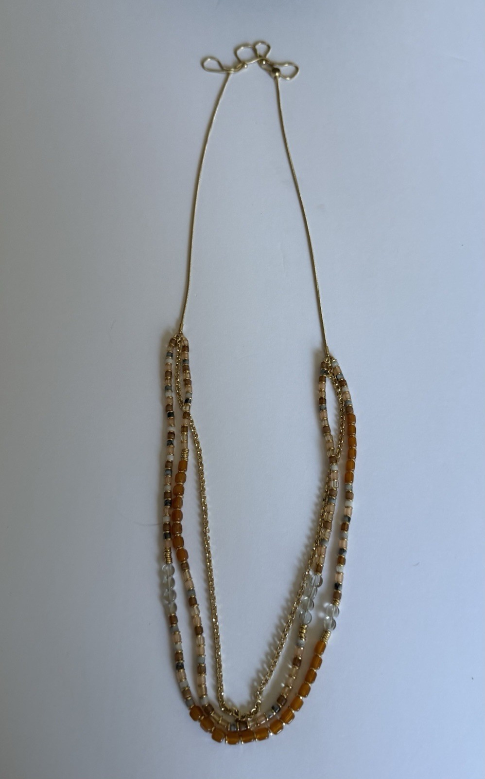 J.Jill Multi Strand Beaded Necklace Orange Tan Blue Gold Tone Boho