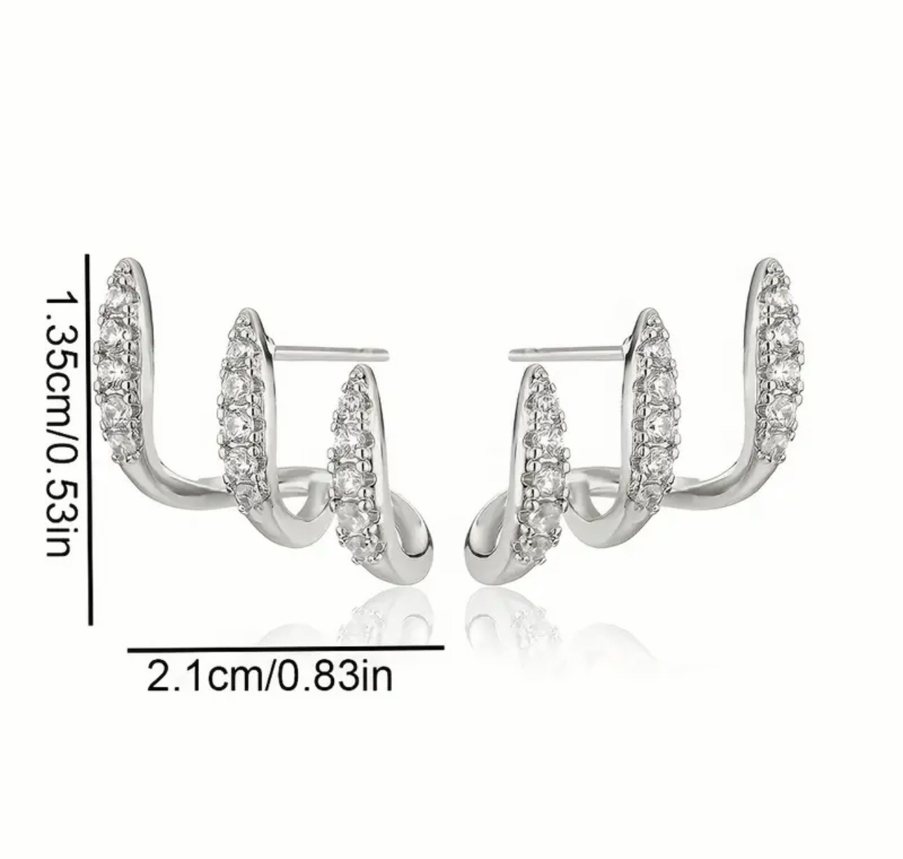 sterling silver 925 triple hoop crystal stud earrings 2.1cm x 1.35cm Woman’s
