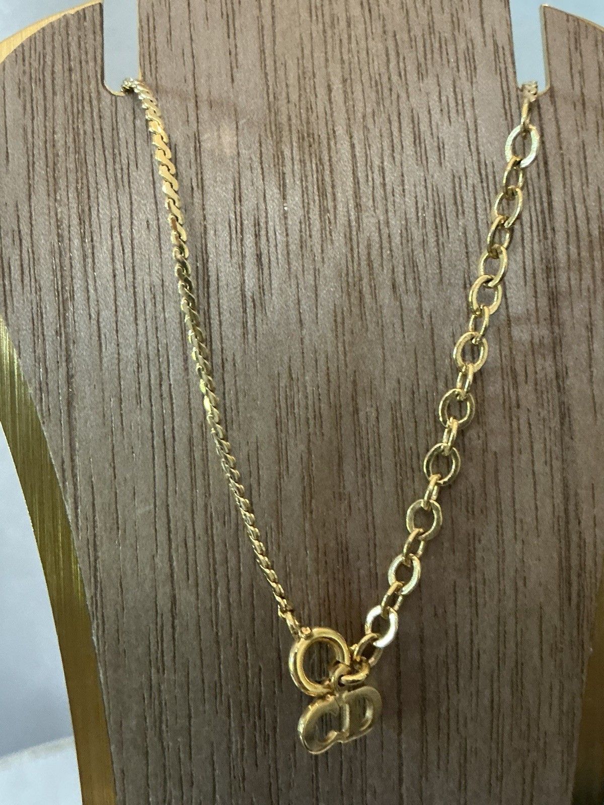 Auth Christian Dior CD Logo Accessory Vintage Pendant Necklace Gold Plated GOOD