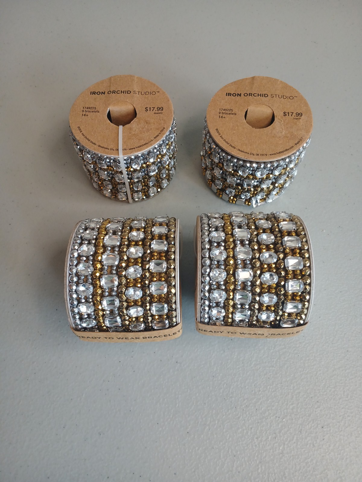 New! Iron Orchid Studio Gold & Silver Rhinestone 9 Count Bracelet Rolls Lot Of 4