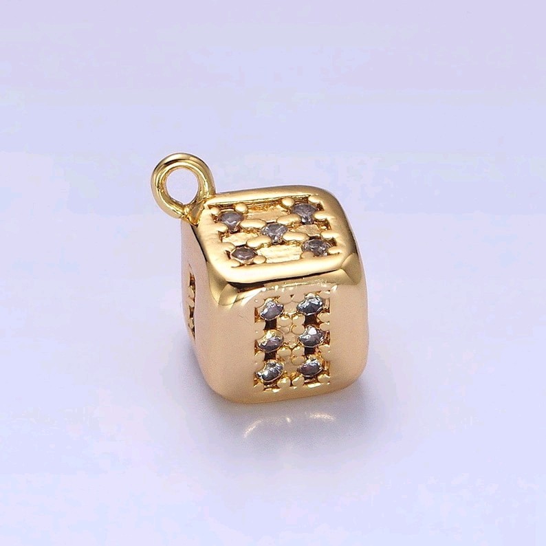 16k Gold Filled Small Micro Pave CZ Lucky Dice Charm, Mini Cubic Zirconia Add-on