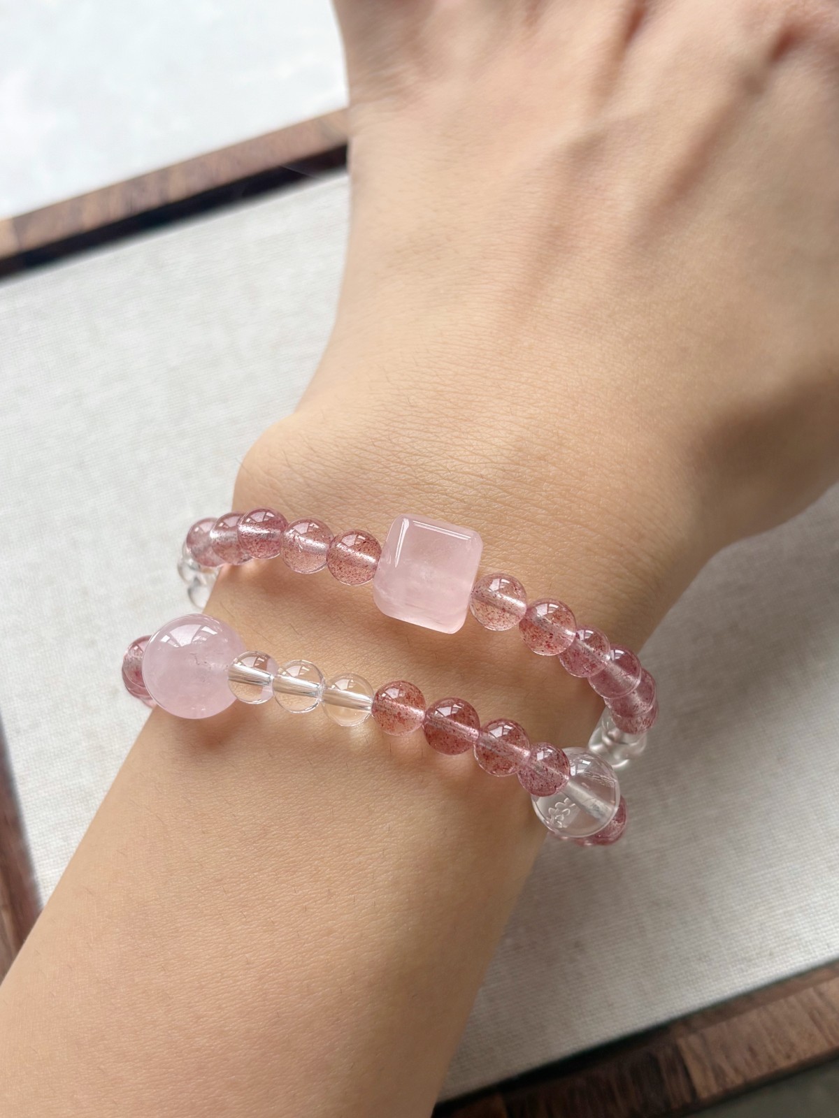 Natural Strawberry Quartz Rose Quartz Crystal Beads Stretch Bracelet 6mm